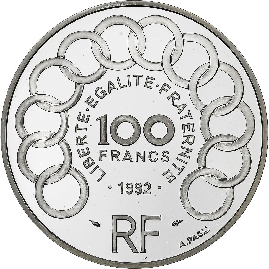 França, 100 Francs-15 Ecus, Jean Monnet, 1992, Proof, Prata, MS(65-70)