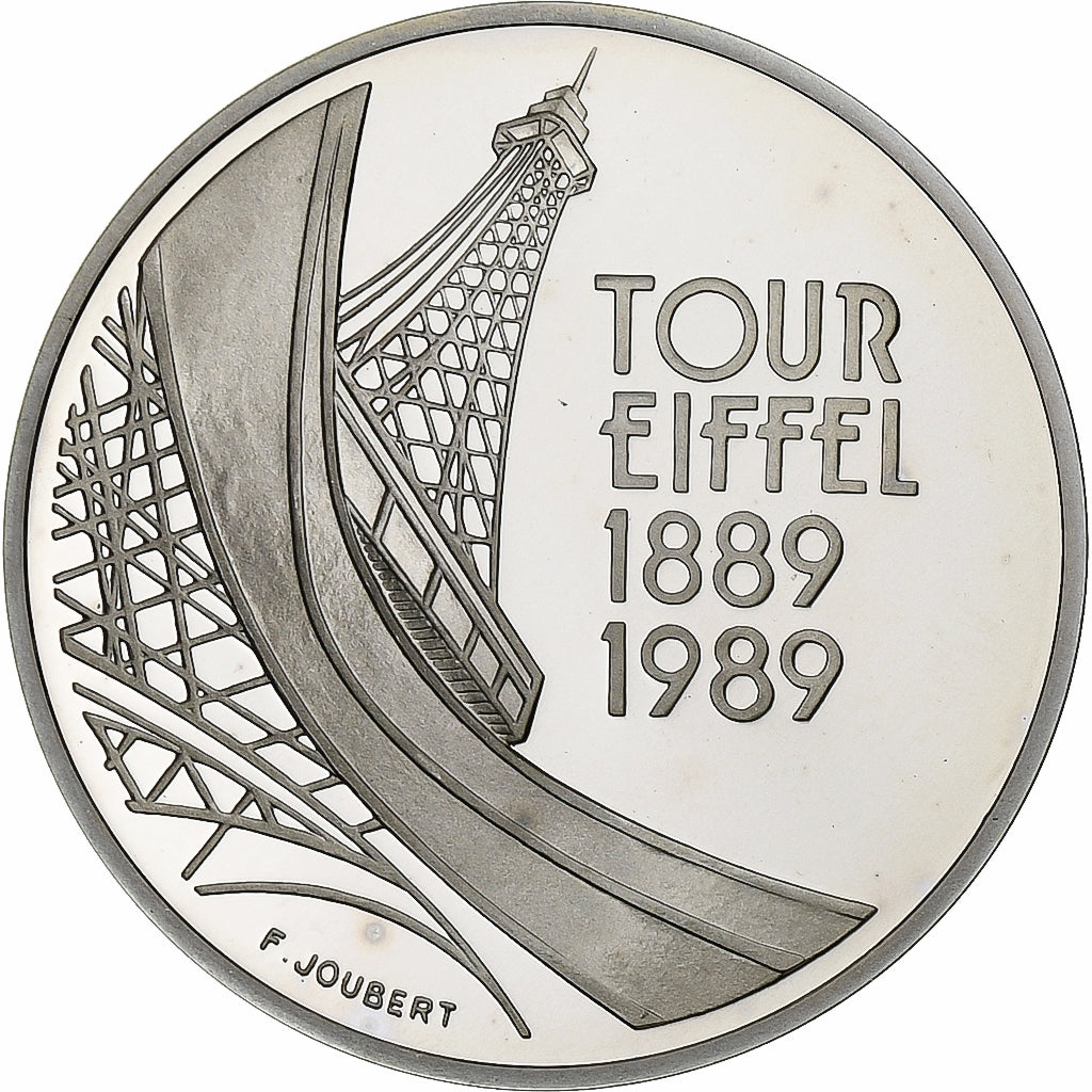 France, 5 Francs, Tour Eiffel, 1989, Paris, BE, Silver, MS(65-70), KM:968a