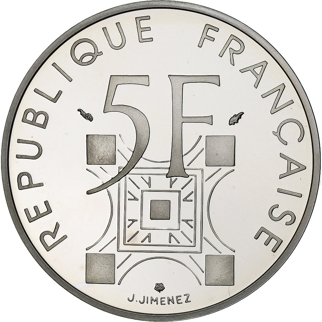 France, 5 Francs, Tour Eiffel, 1989, Paris, BE, Silver, MS(65-70), KM:968a