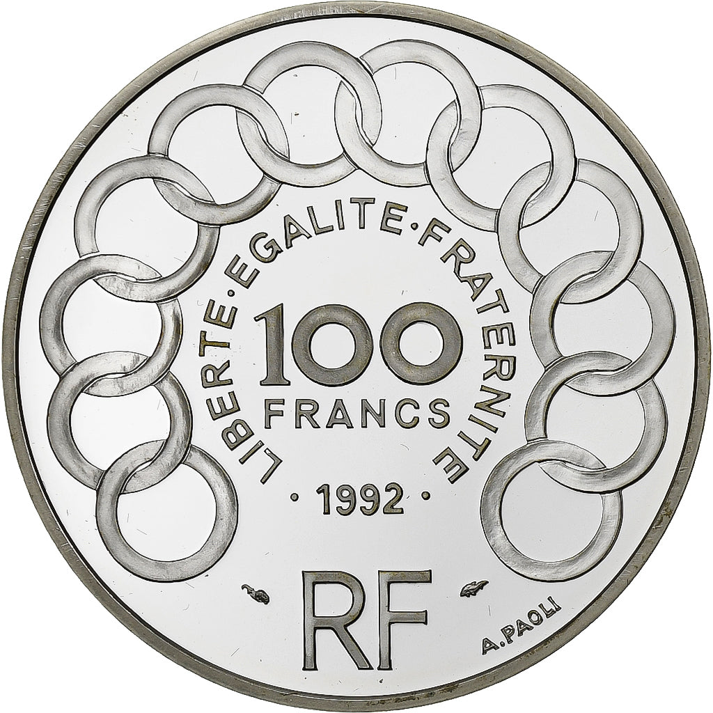 França, 100 Francs-15 Ecus, Jean Monnet, 1992, Proof, Prata, MS(65-70)