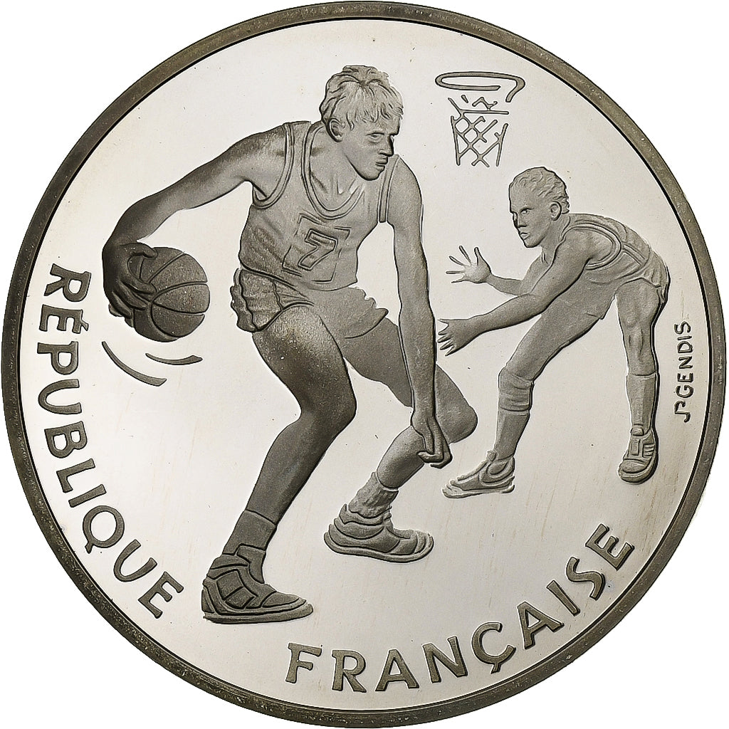 França, 100 Francs, Basket-ball, Dribbleur, 1991, Monnaie de Paris, BE, Prata