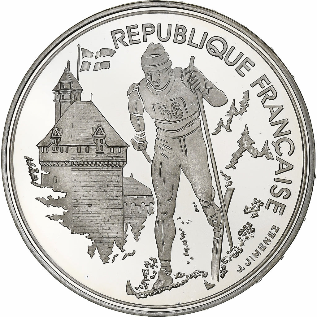 Francia, 100 Francs, 1991, JO Albertville : skieur de fond, Argento, FDC