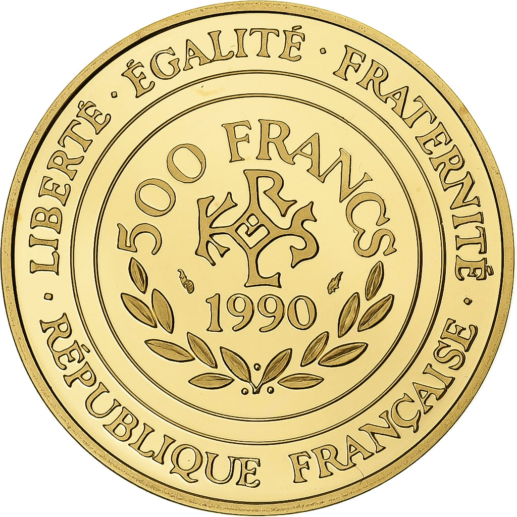 Francia, 500 Francs, 70 Écus, Charlemagne, 1990, Monnaie de Paris, Prueba, Oro
