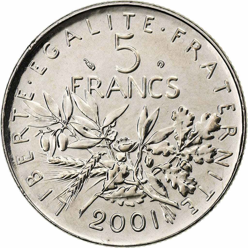 Francia, Semeuse, 5 Francs, 2001, Paris, Série FDC.BU, FDC, Cupronickel