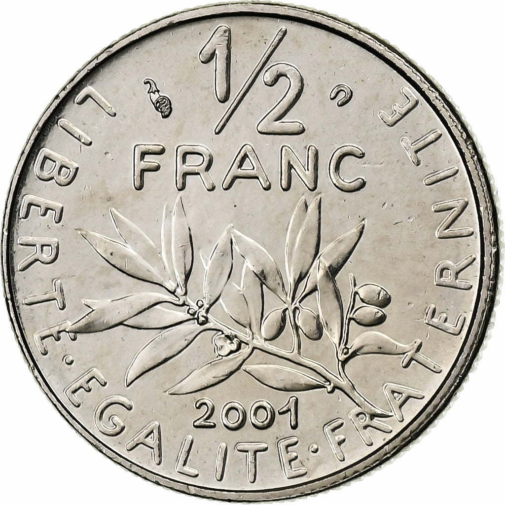 Francja, 1/2 Franc, Semeuse, 2001, Paris, Série FDC.BU, Nikiel, MS(65-70)