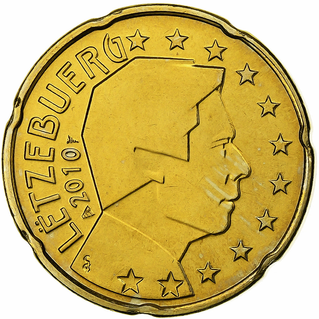 Luxemburgo, 20 Euro Cent, 2010, MS(65-70), Latão, KM:90