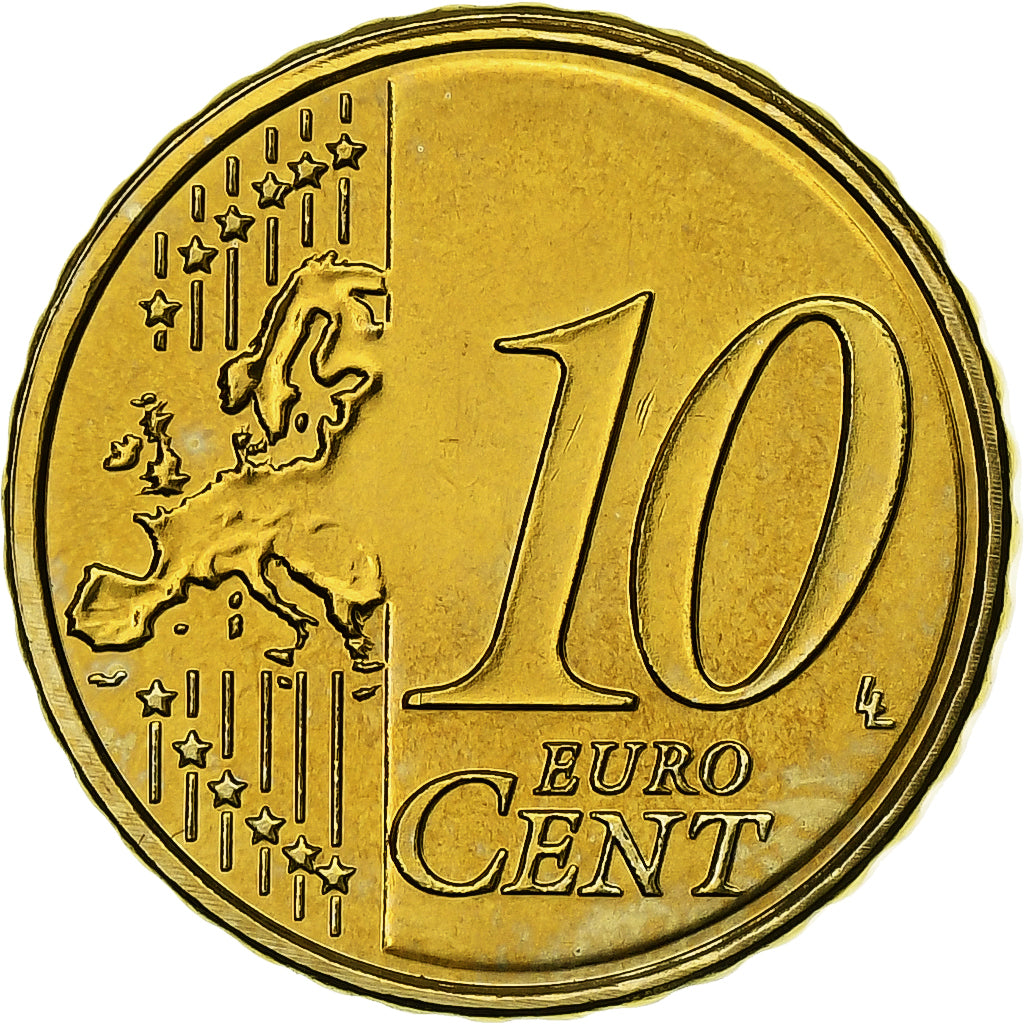 Luxemburgo, 10 Euro Cent, 2010, MS(65-70), Latão, KM:89