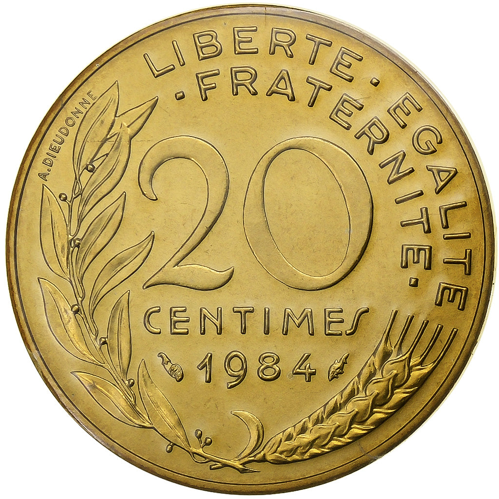 Moeda, França, Marianne, 20 Centimes, 1984, Paris, série FDC, MS(65-70)