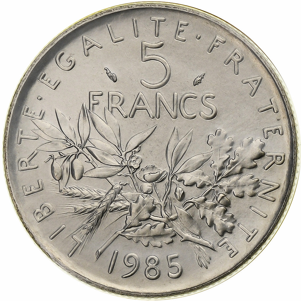 France, 5 Francs, Semeuse, 1985, Paris, Nickel Clad Copper-Nickel, FDC