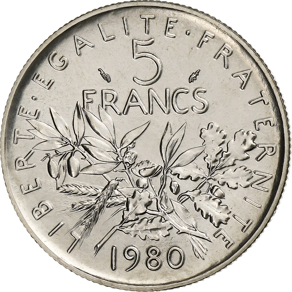 Francia, Semeuse, 5 Francs, 1980, Paris, série FDC, FDC, Cupronickel
