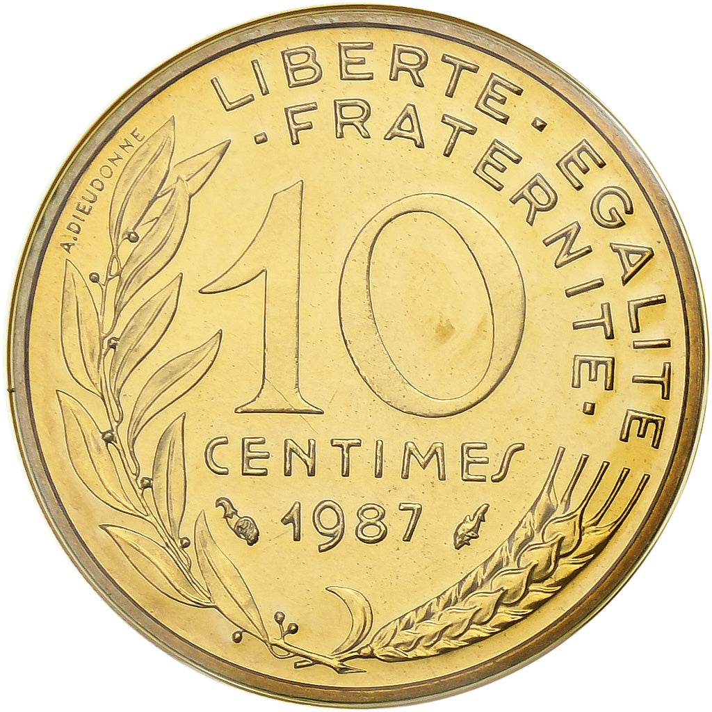 Francja, 10 Centimes, Marianne, 1987, Paris, FDC, Aluminium-Brąz, MS(65-70)