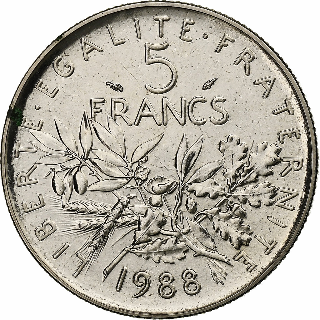 Moneda, Francia, Semeuse, 5 Francs, 1988, Paris, série FDC, FDC, Níquel