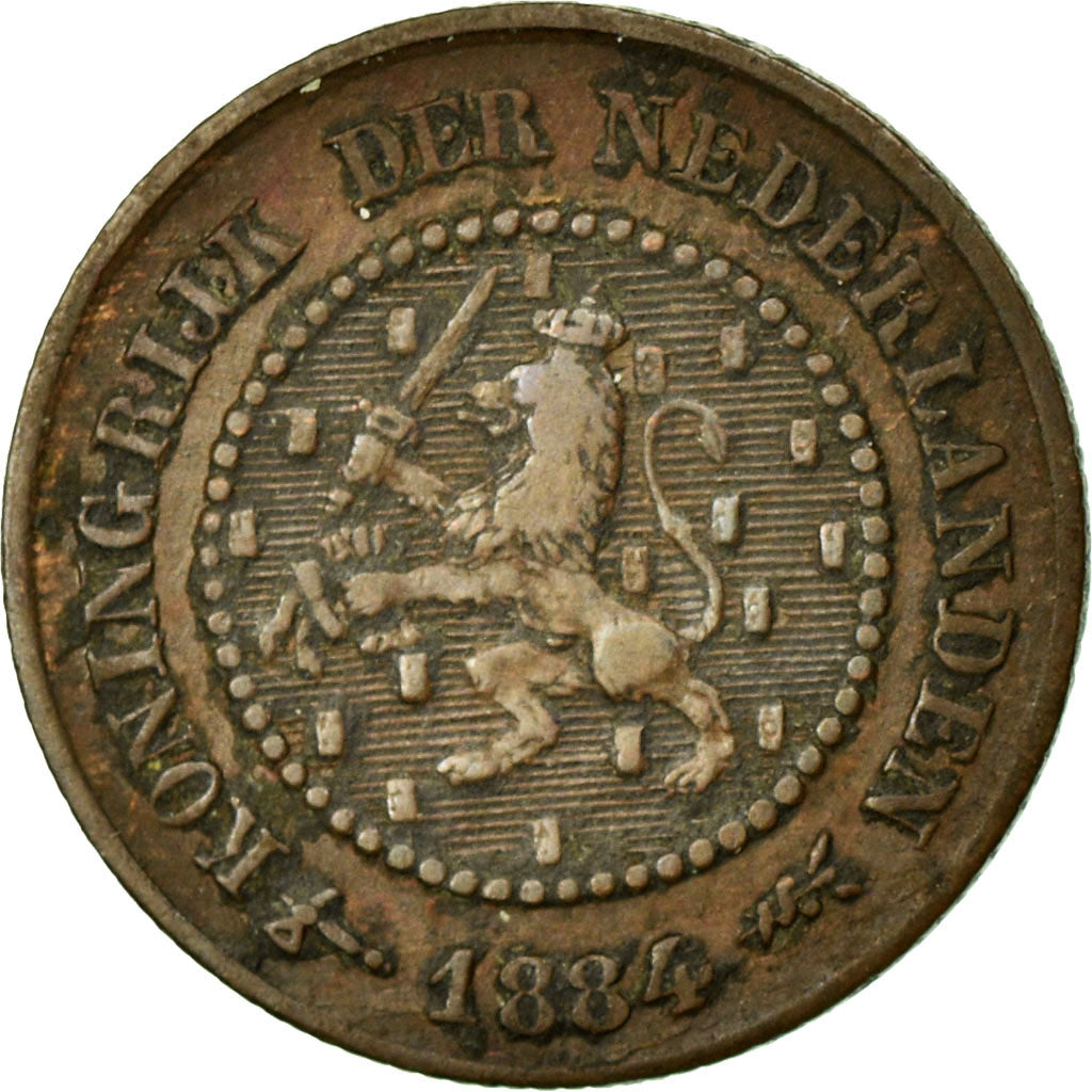 Coin, Netherlands, William III, 1/2 Cent, 1884, EF(40-45), Bronze, KM:109.1