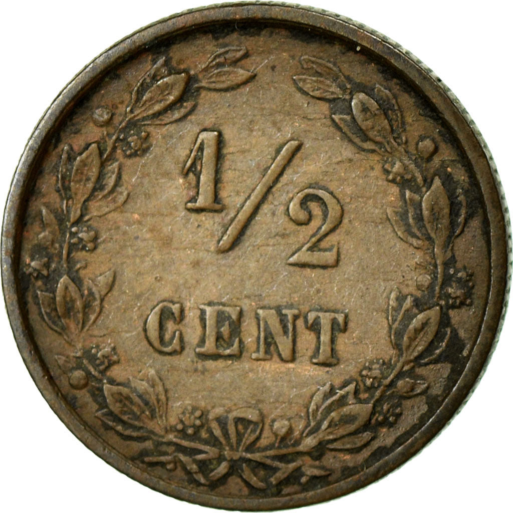 Coin, Netherlands, William III, 1/2 Cent, 1884, EF(40-45), Bronze, KM:109.1