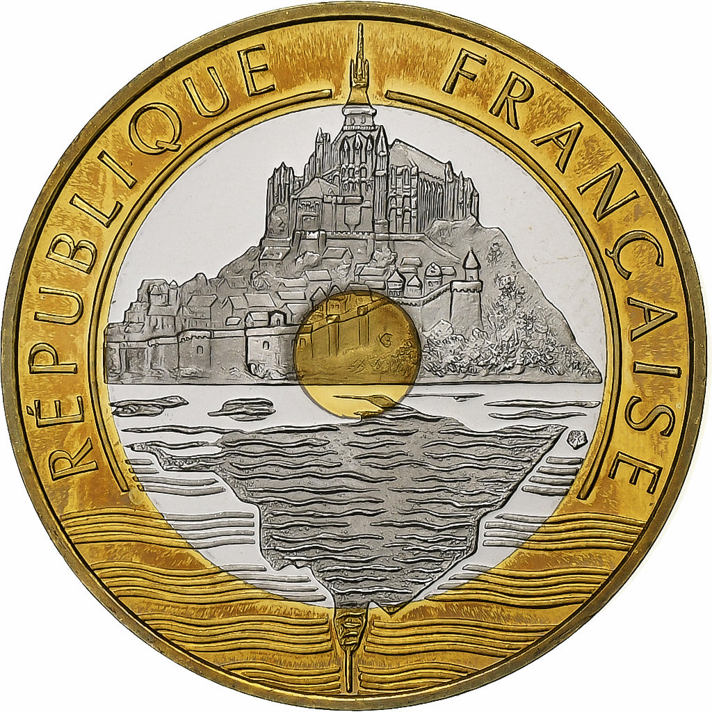 Coin, France, Mont Saint Michel, 20 Francs, 1998, Proof / BE, MS(65-70)