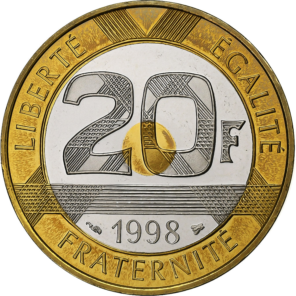 Coin, France, Mont Saint Michel, 20 Francs, 1998, Proof / BE, MS(65-70)