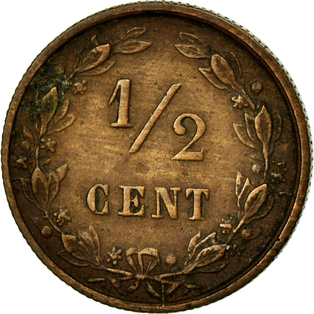 Coin, Netherlands, William III, 1/2 Cent, 1884, EF(40-45), Bronze, KM:109.1