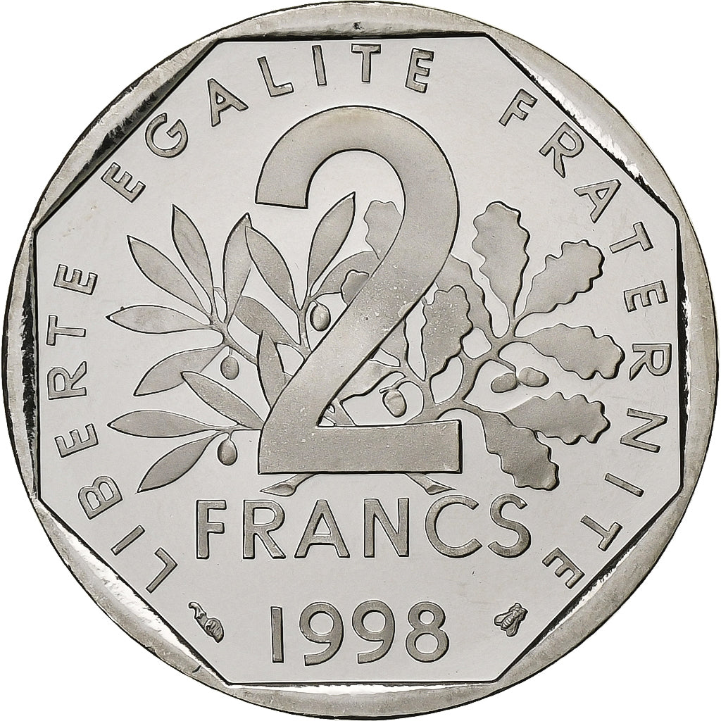 Moneta, Francia, Semeuse, 2 Francs, 1998, Paris, Proof / BE, FDC, Nichel