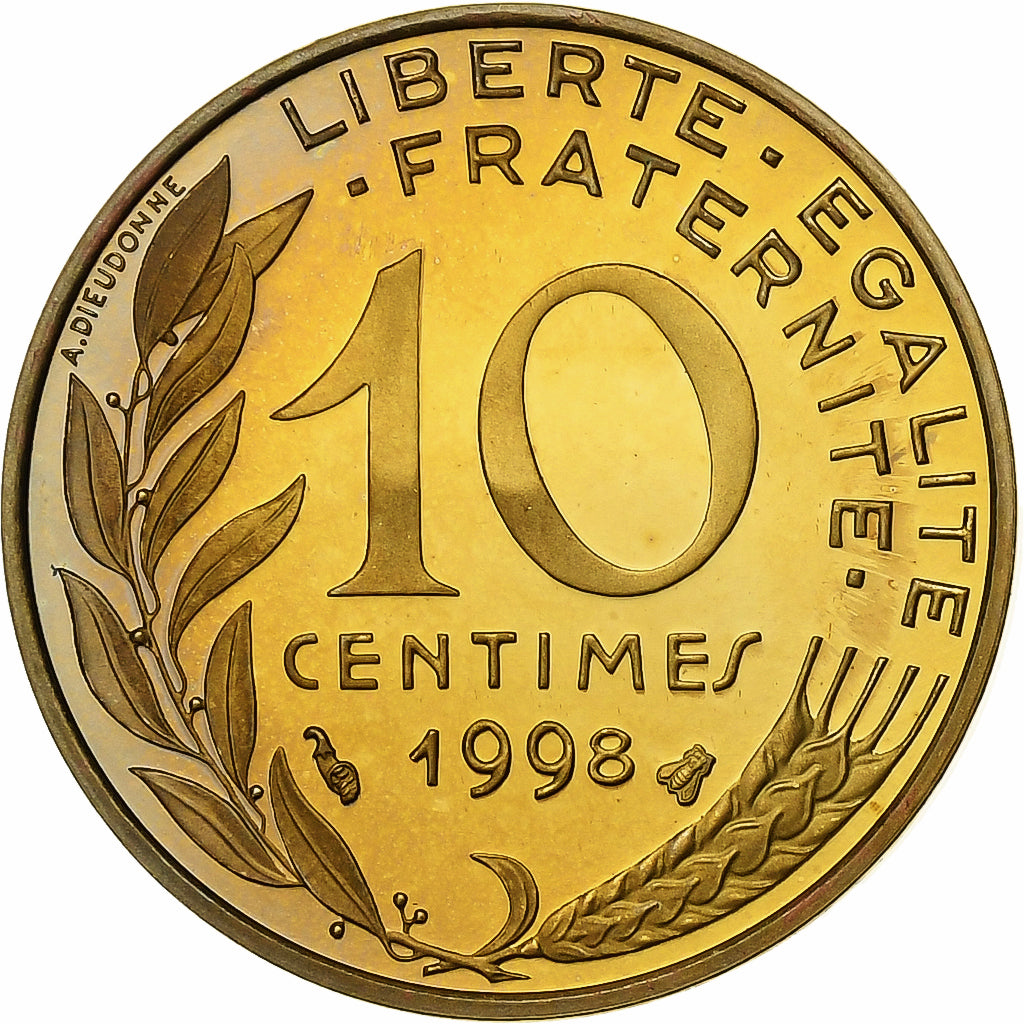 Moeda, França, Marianne, 10 Centimes, 1998, Paris, Proof / BE, MS(65-70)