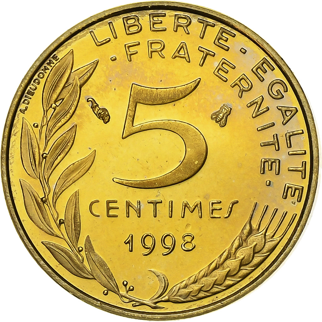 Moneta, Francja, Marianne, 5 Centimes, 1998, Paris, Proof / BE, MS(65-70)