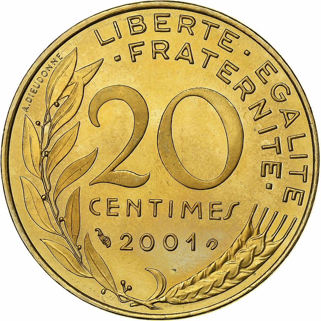France, Marianne, 20 Centimes, 2001, Paris, Série BE, MS(65-70)