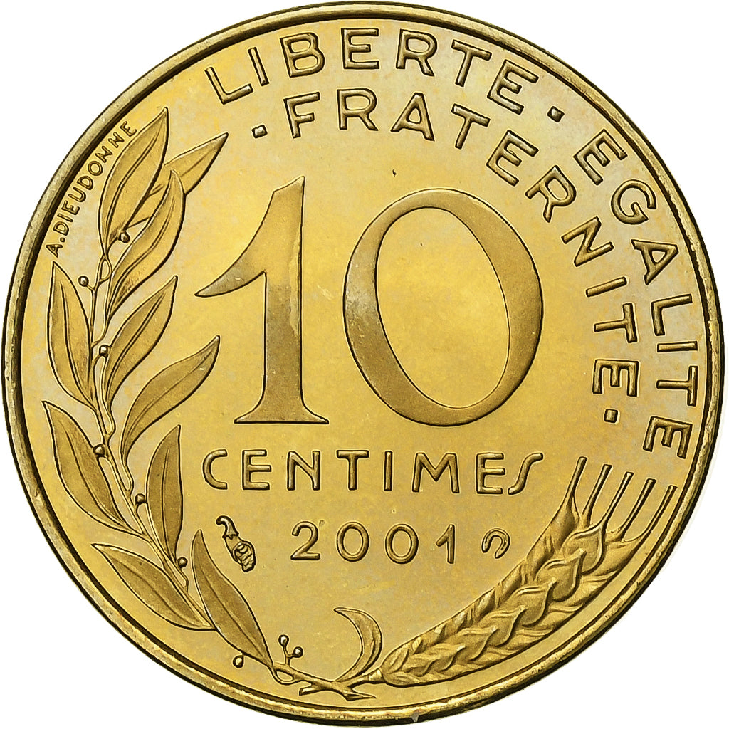 Francja, Marianne, 10 Centimes, 2001, Paris, Série BE, MS(65-70)
