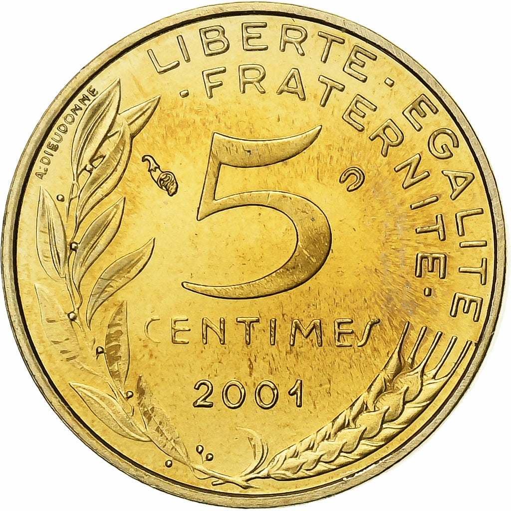 France, 5 Centimes, Marianne, 2001, Paris, Série BE, Aluminum-Bronze