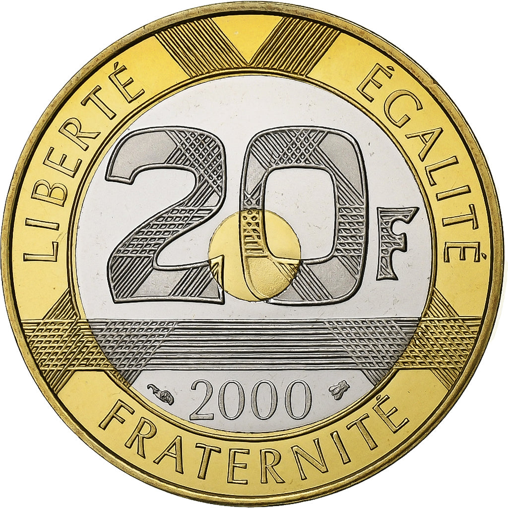 Moeda, França, Mont Saint Michel, 20 Francs, 2000, Paris, Proof / BE