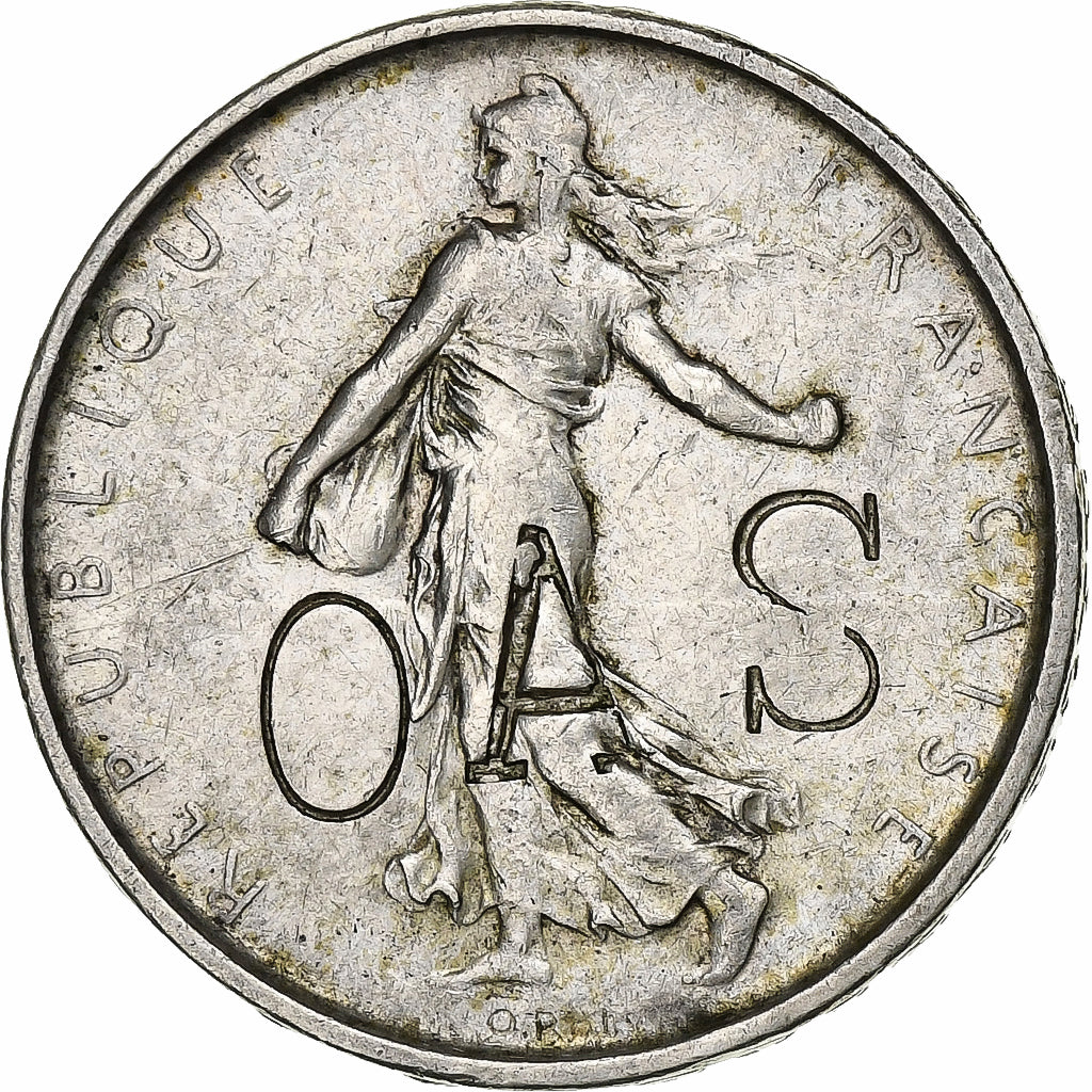 Francia, 5 Francs, Semeuse, SATIRICAL COINS, 1961, Paris, contremarqué OAS