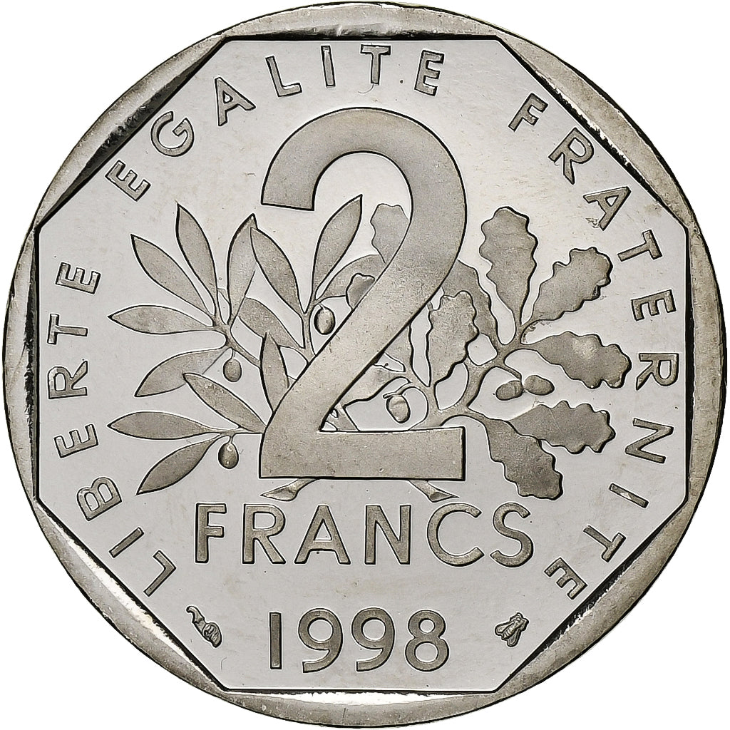 Frankreich, 2 Francs, Semeuse, 1998, Paris, Proof / BE, Nickel, UNZ+