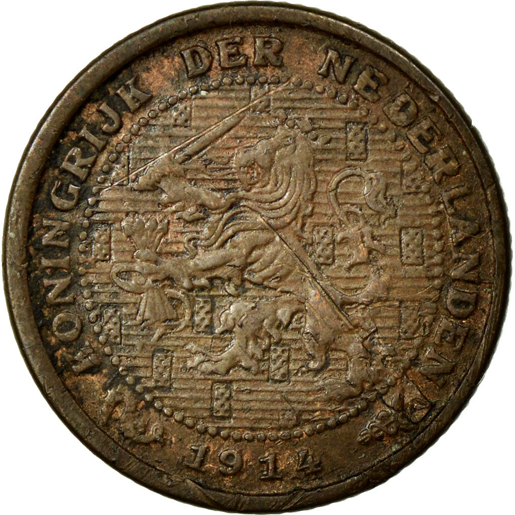 Coin, Netherlands, Wilhelmina I, 1/2 Cent, 1914, AU(55-58), Bronze, KM:138