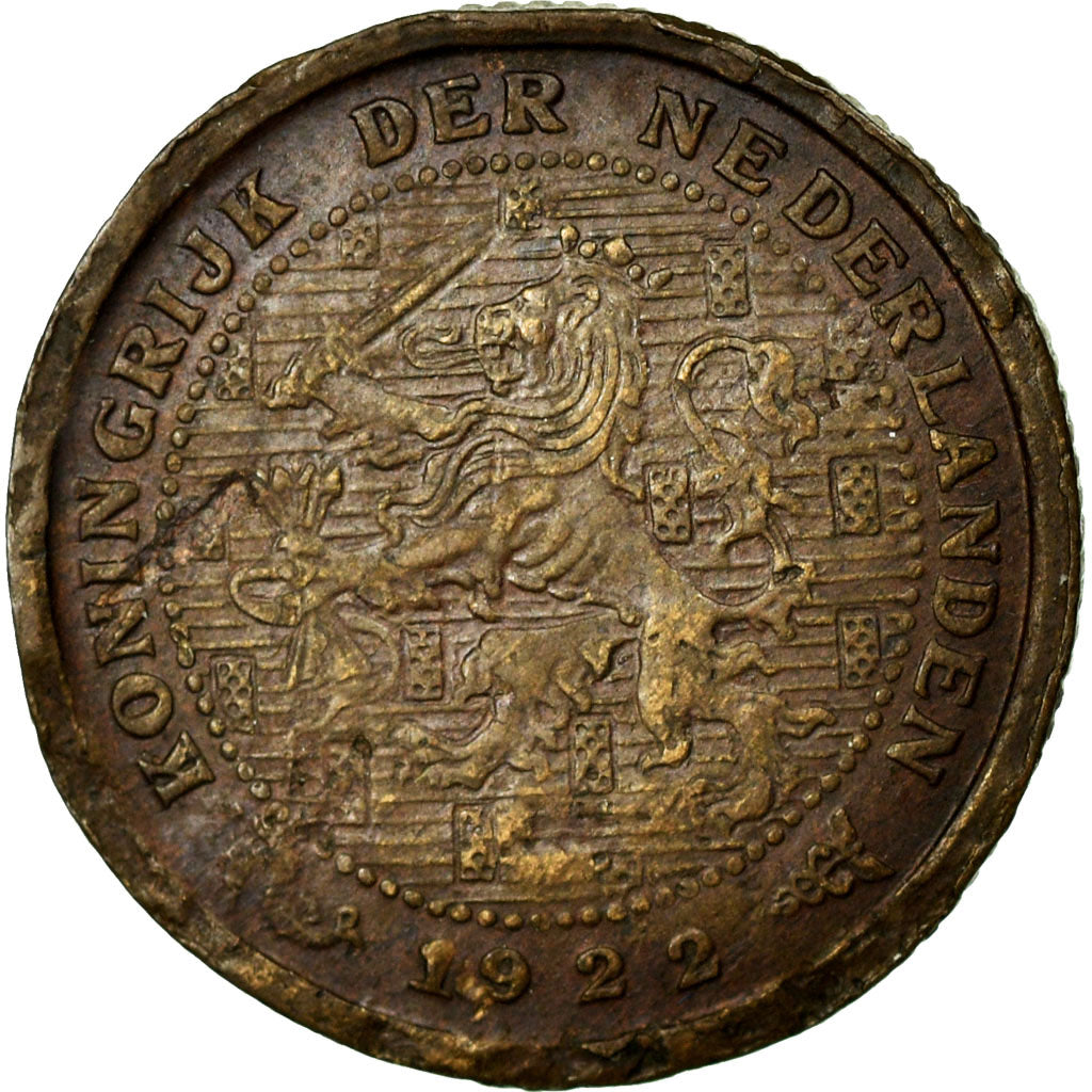 Coin, Netherlands, Wilhelmina I, 1/2 Cent, 1922, AU(55-58), Bronze, KM:138