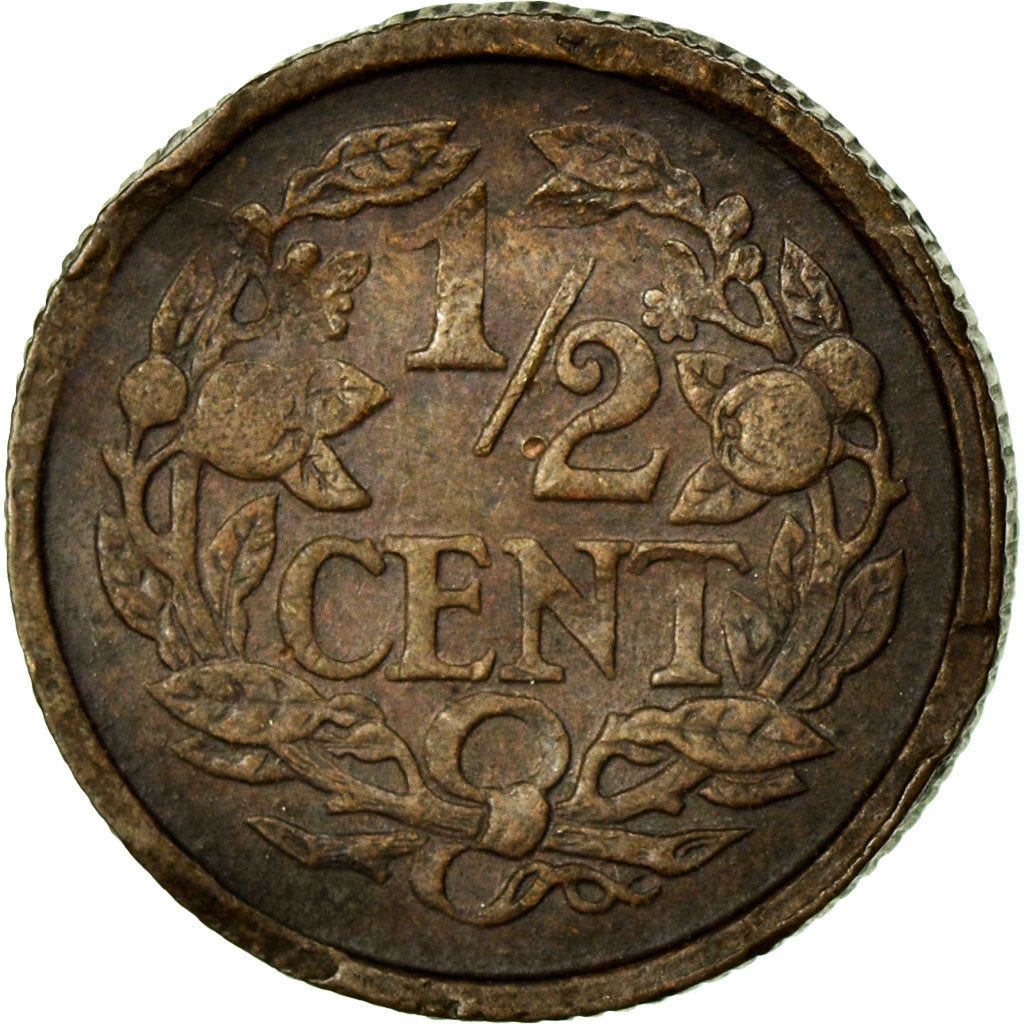 Coin, Netherlands, Wilhelmina I, 1/2 Cent, 1922, AU(55-58), Bronze, KM:138