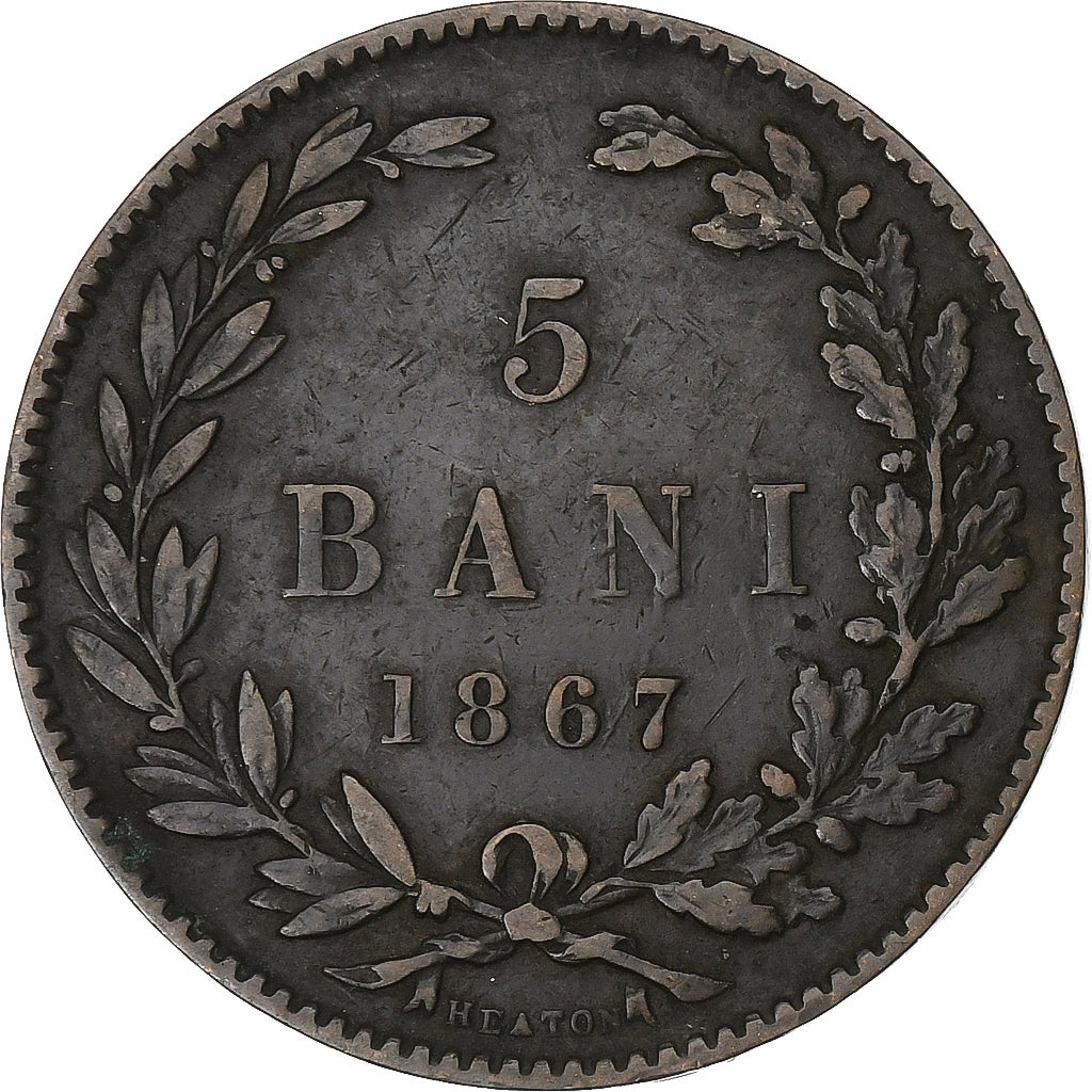 Romania, Carol I, 5 Bani, 1867, Copper, EF(40-45), KM:3.1