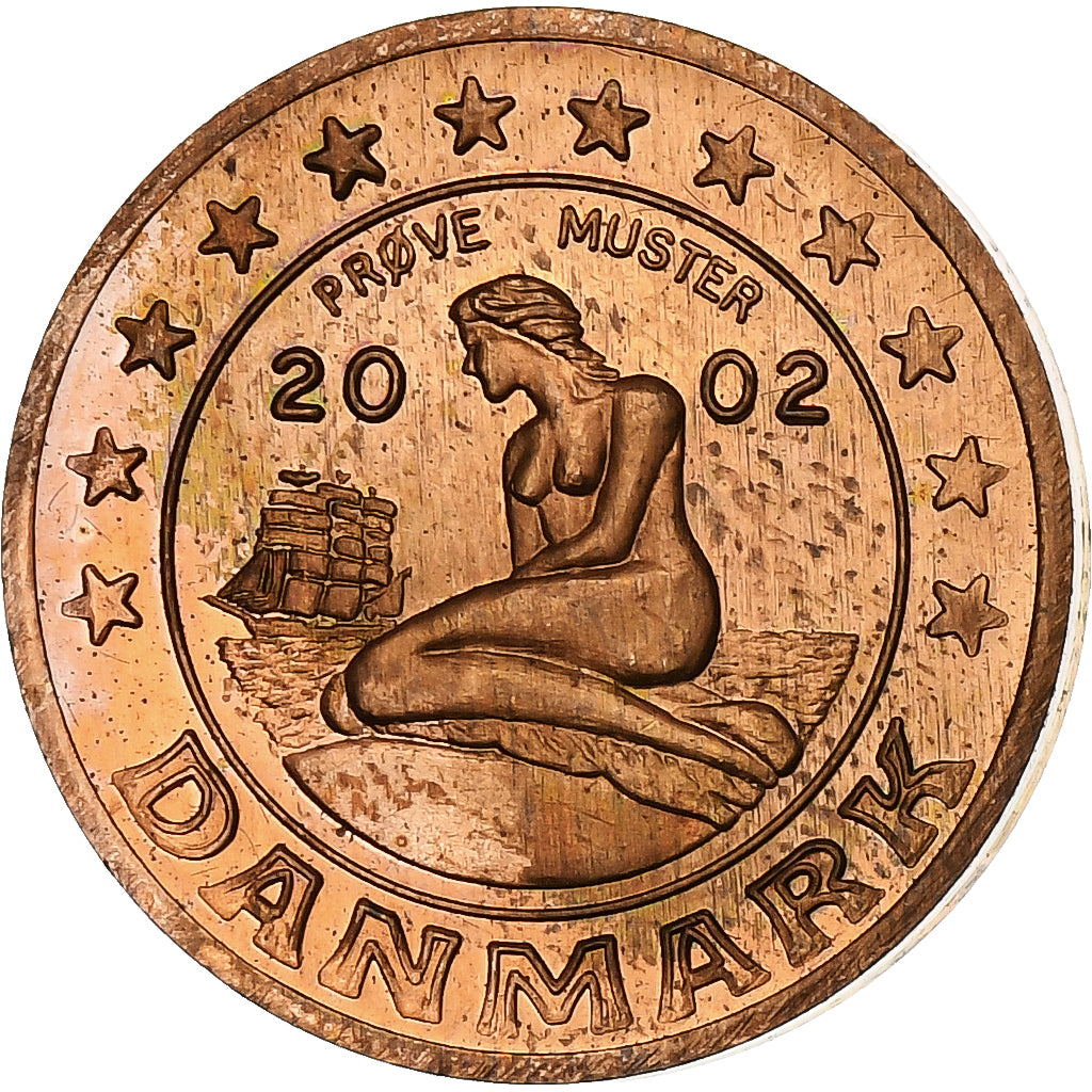 Dinamarca, 2 Euro Cent, 2002, unofficial private coin, MS(63), Aço Cromado a