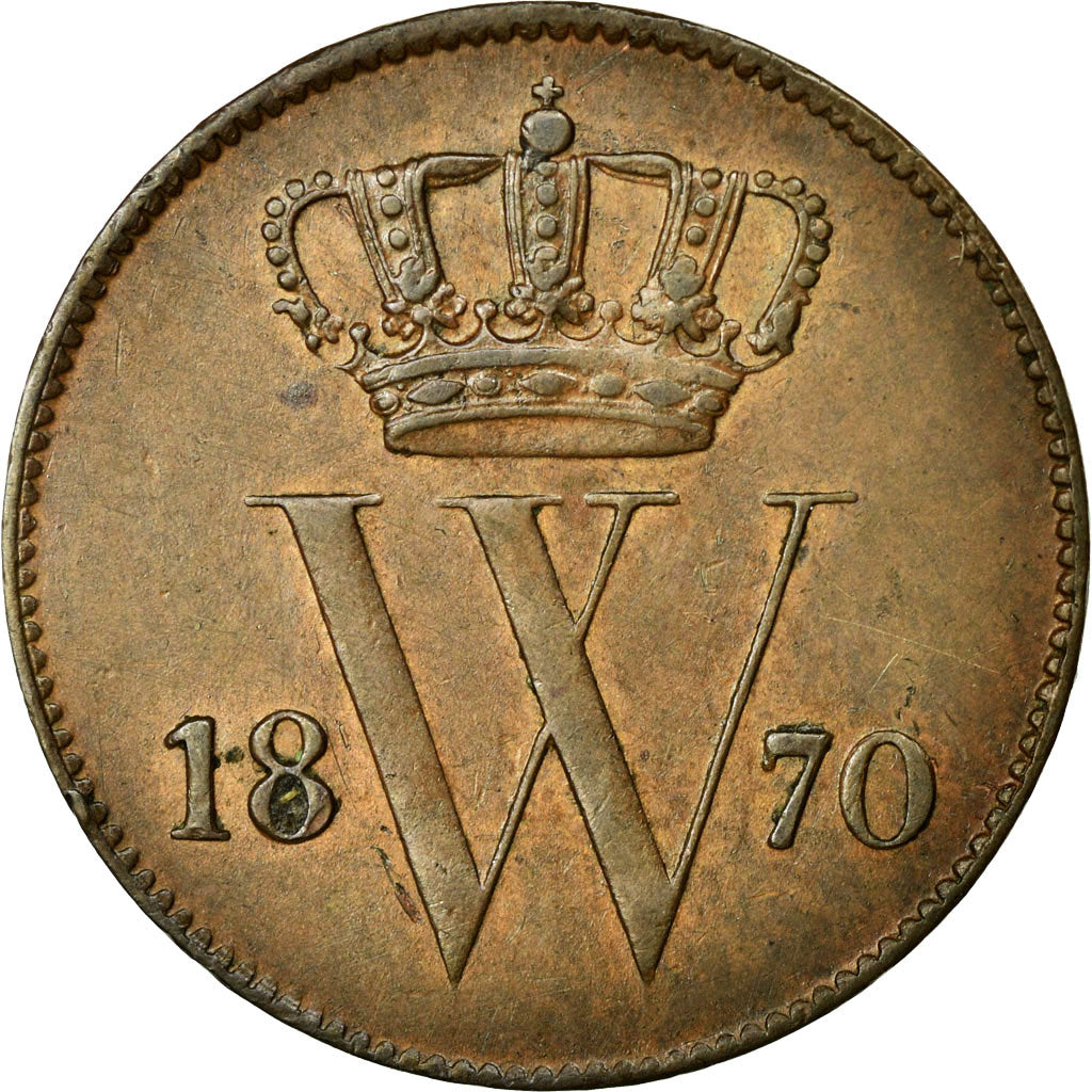 Moneta, Holandia, William III, Cent, 1870, AU(55-58), Miedź, KM:100
