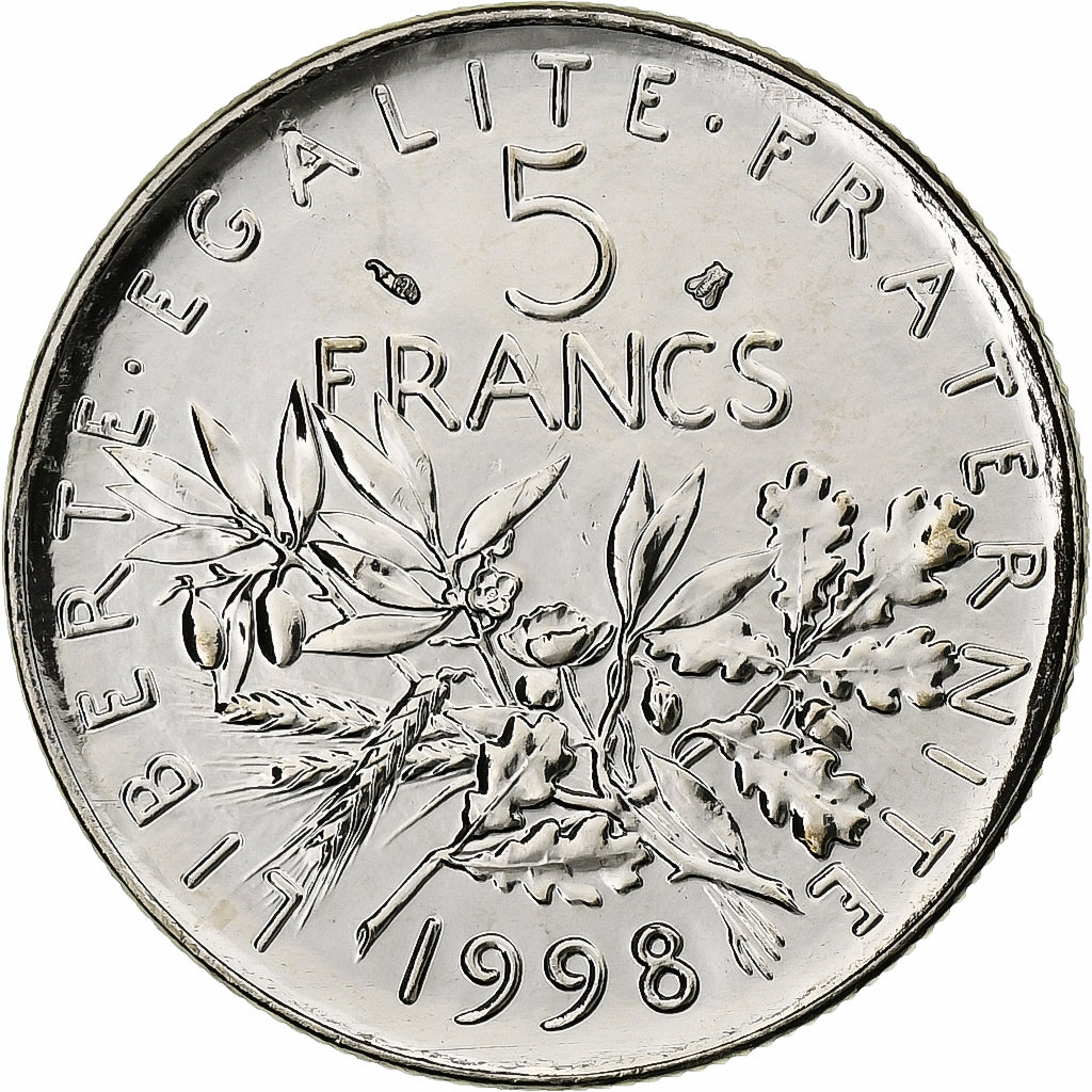 Moneta, Francja, Semeuse, 5 Francs, 1998, Paris, BU, MS(65-70), Nikiel powlekany