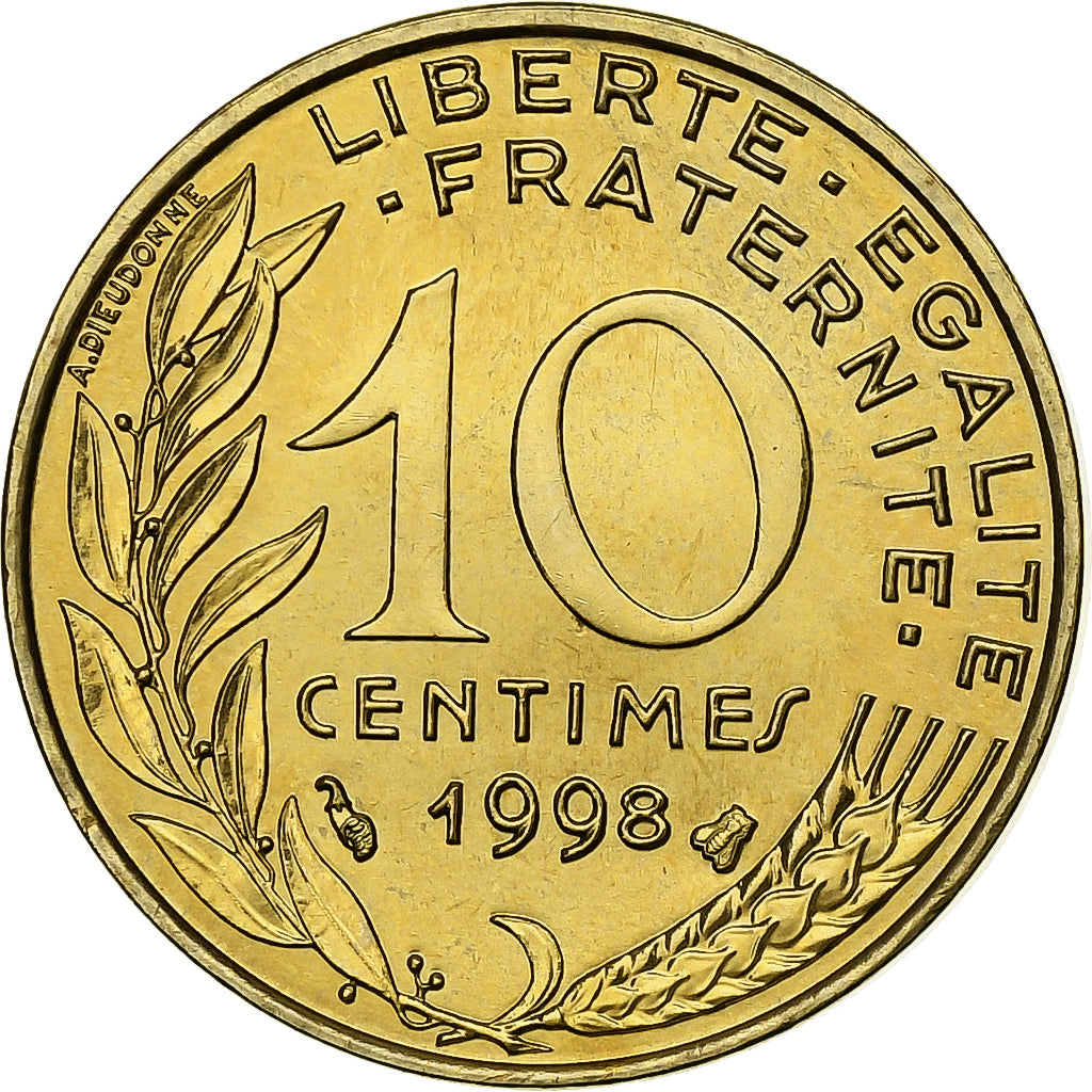 Moneta, Francia, Marianne, 10 Centimes, 1998, Paris, BU, FDC, Alluminio-bronzo