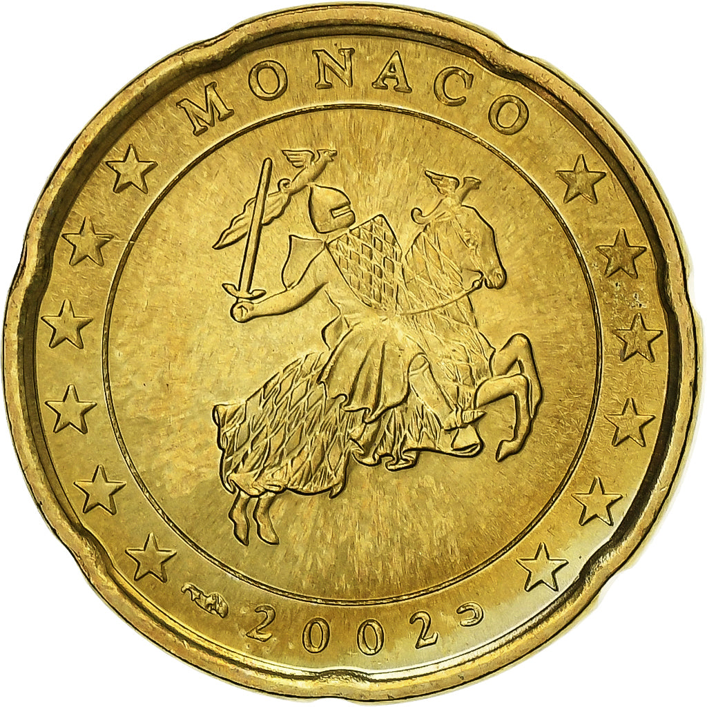 Monaco, Rainier III, 20 Euro Cent, 2002, Paris, MS(63), Brass, Gadoury:MC176