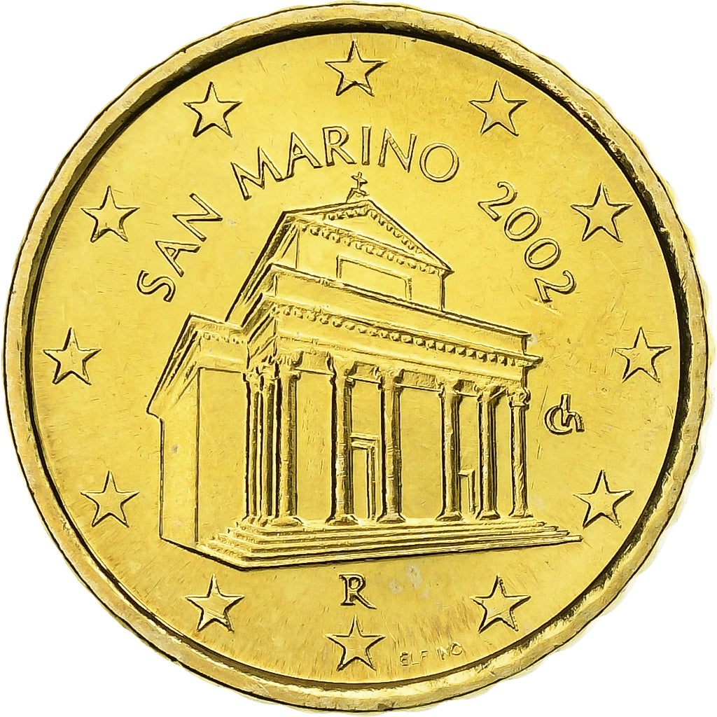 San Marino, 10 Euro Cent, 2002, MS(65-70), Brass, KM:443