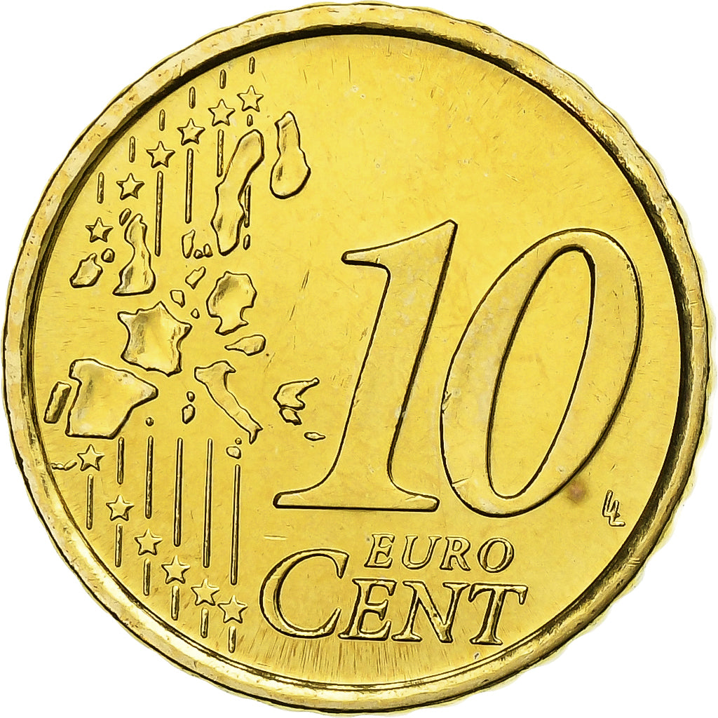 San Marino, 10 Euro Cent, 2002, MS(65-70), Brass, KM:443