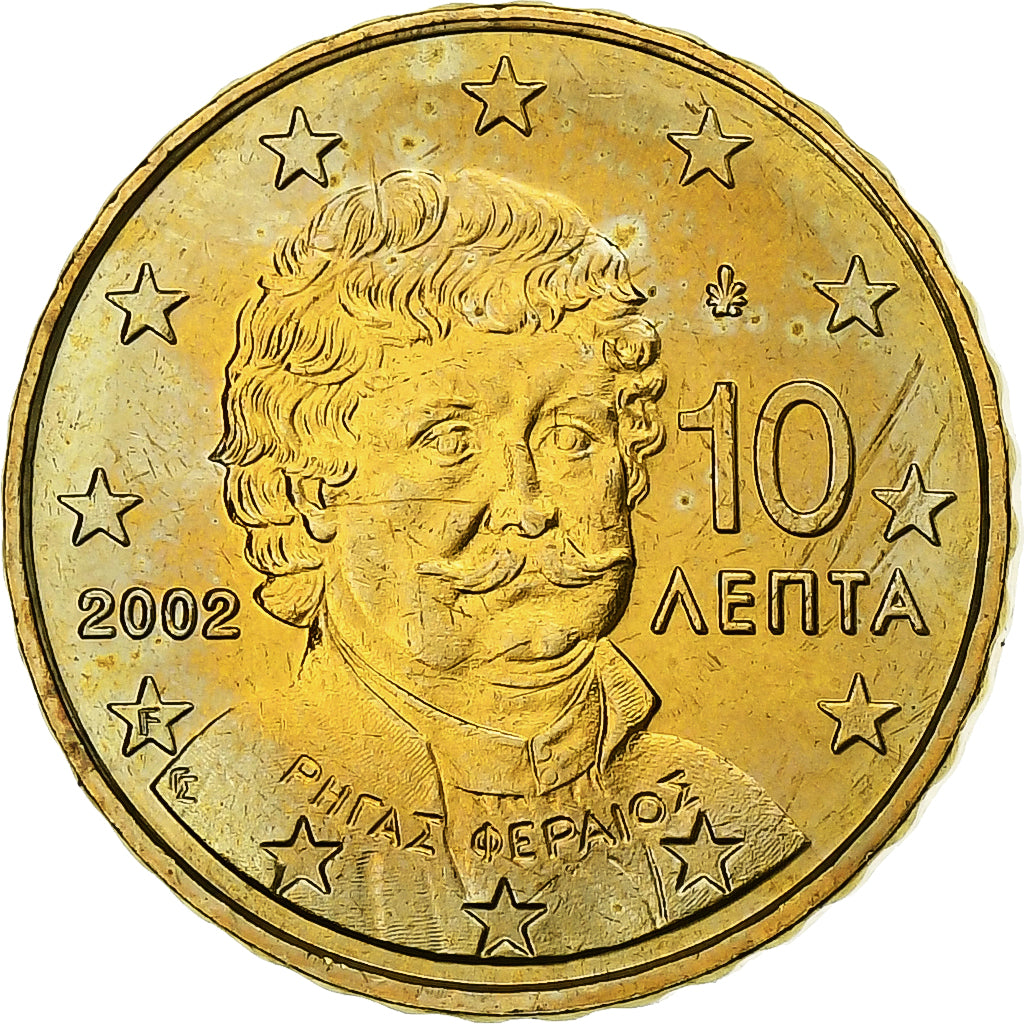 Greece, 10 Euro Cent, 2002, MS(65-70), Brass, KM:184