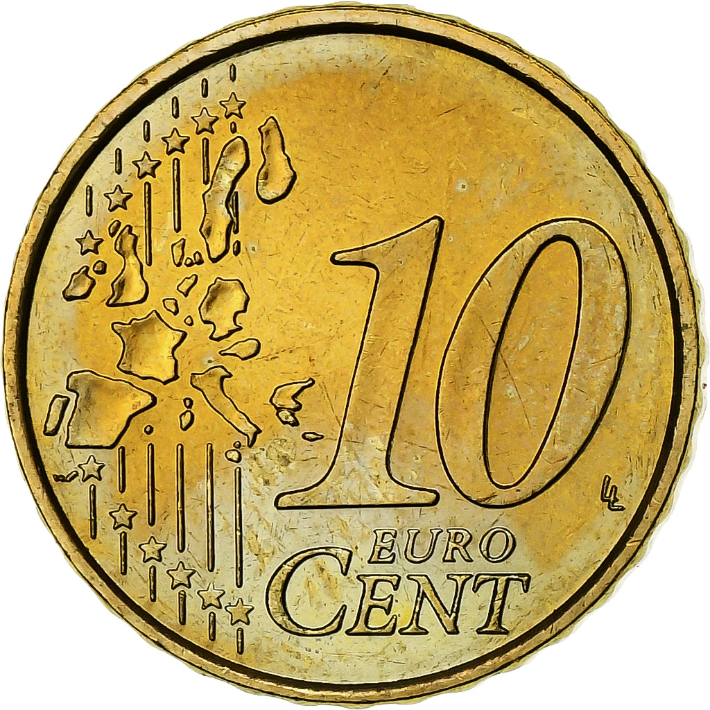 Greece, 10 Euro Cent, 2002, MS(65-70), Brass, KM:184