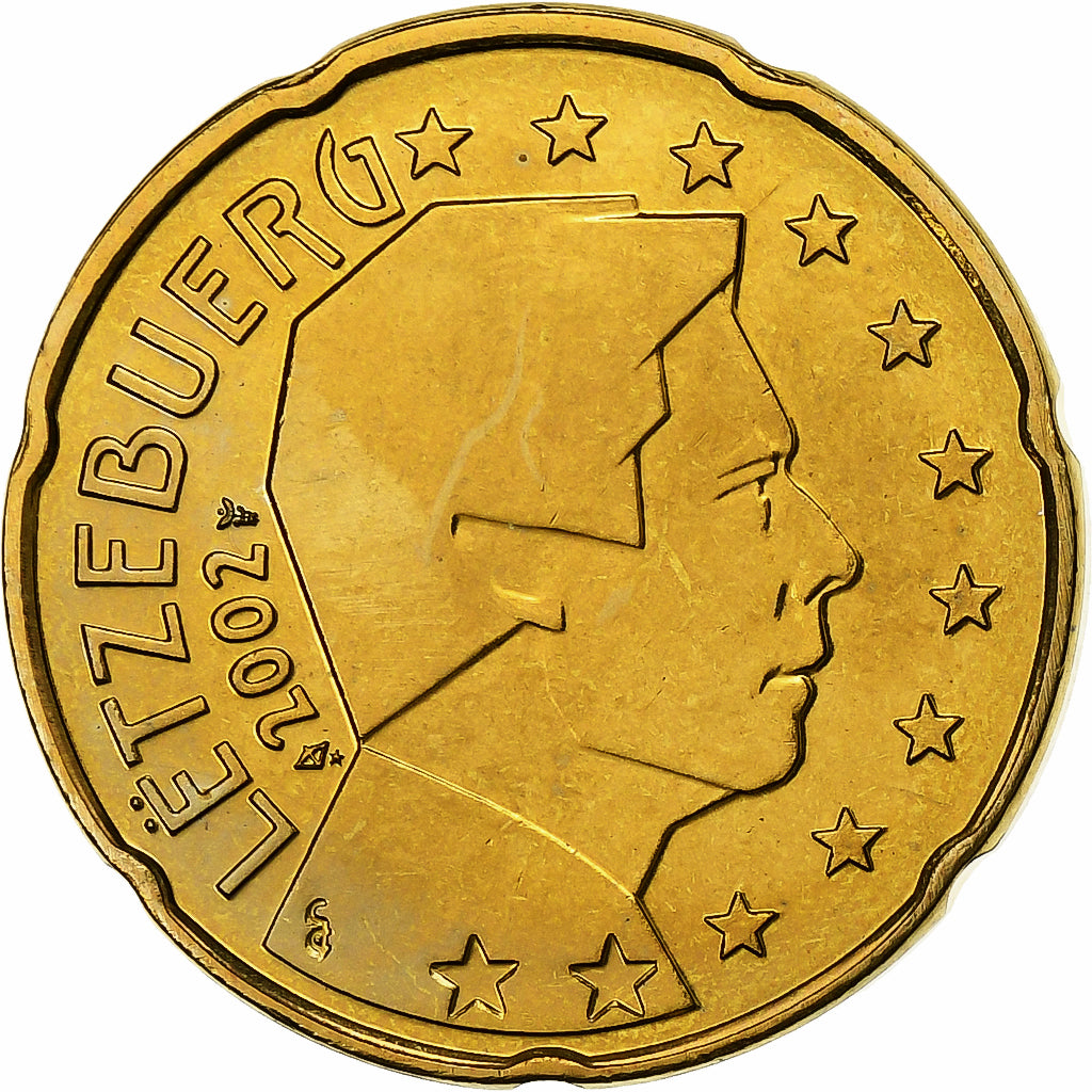 Luksemburg, Henri, 20 Euro Cent, 2002, Utrecht, Mosiądz, MS(65-70), KM:79