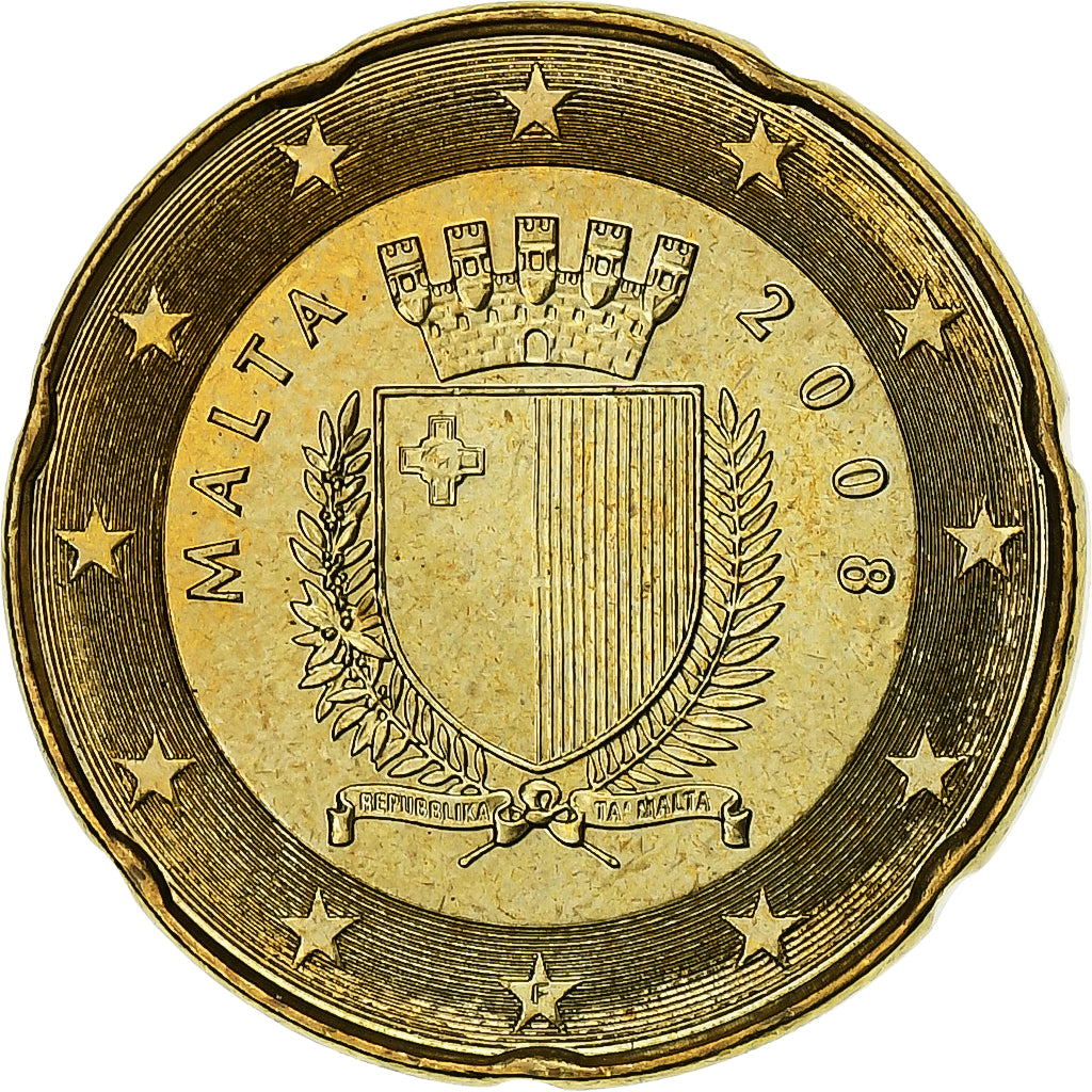 Malta, 20 Euro Cent, 2008, STGL, Messing, KM:129