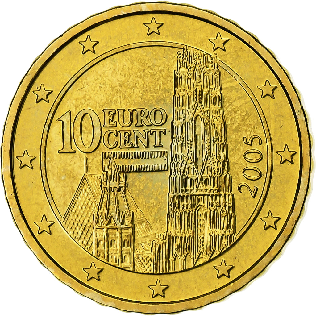 Áustria, 10 Euro Cent, 2005, Vienna, Latão, MS(65-70), KM:3085