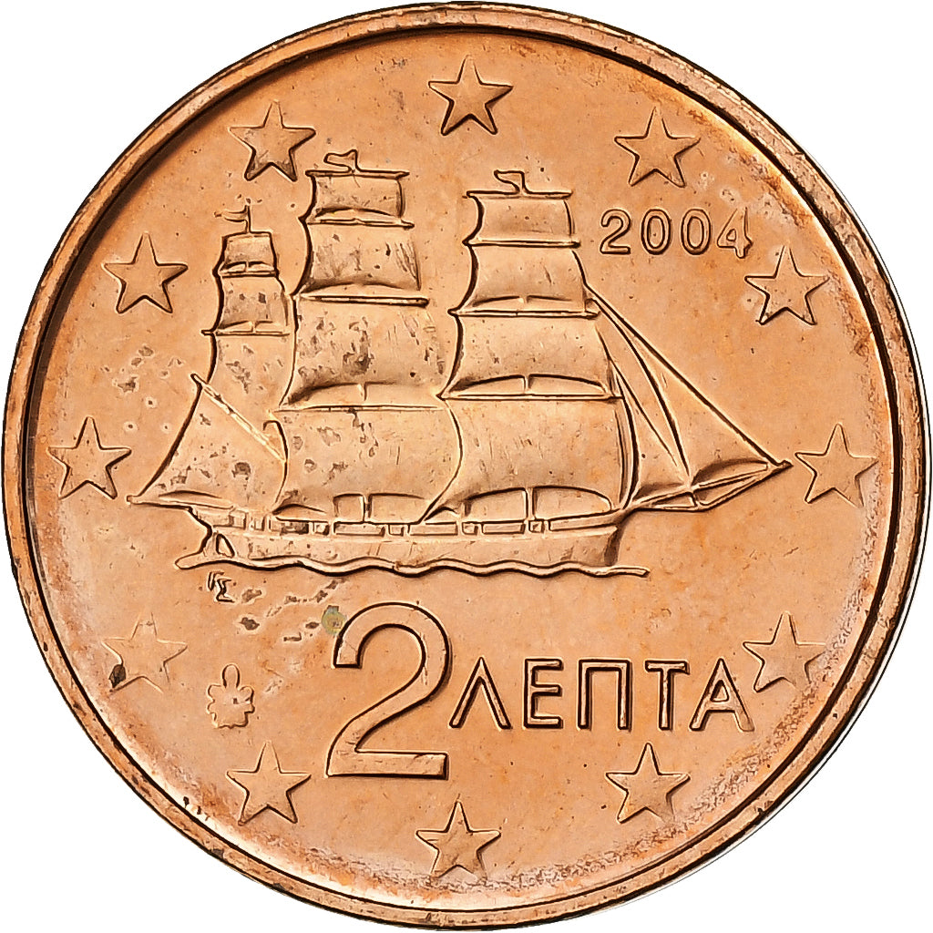 Greece, 2 Euro Cent, 2004, Athens, Copper Plated Steel, MS(64), KM:182