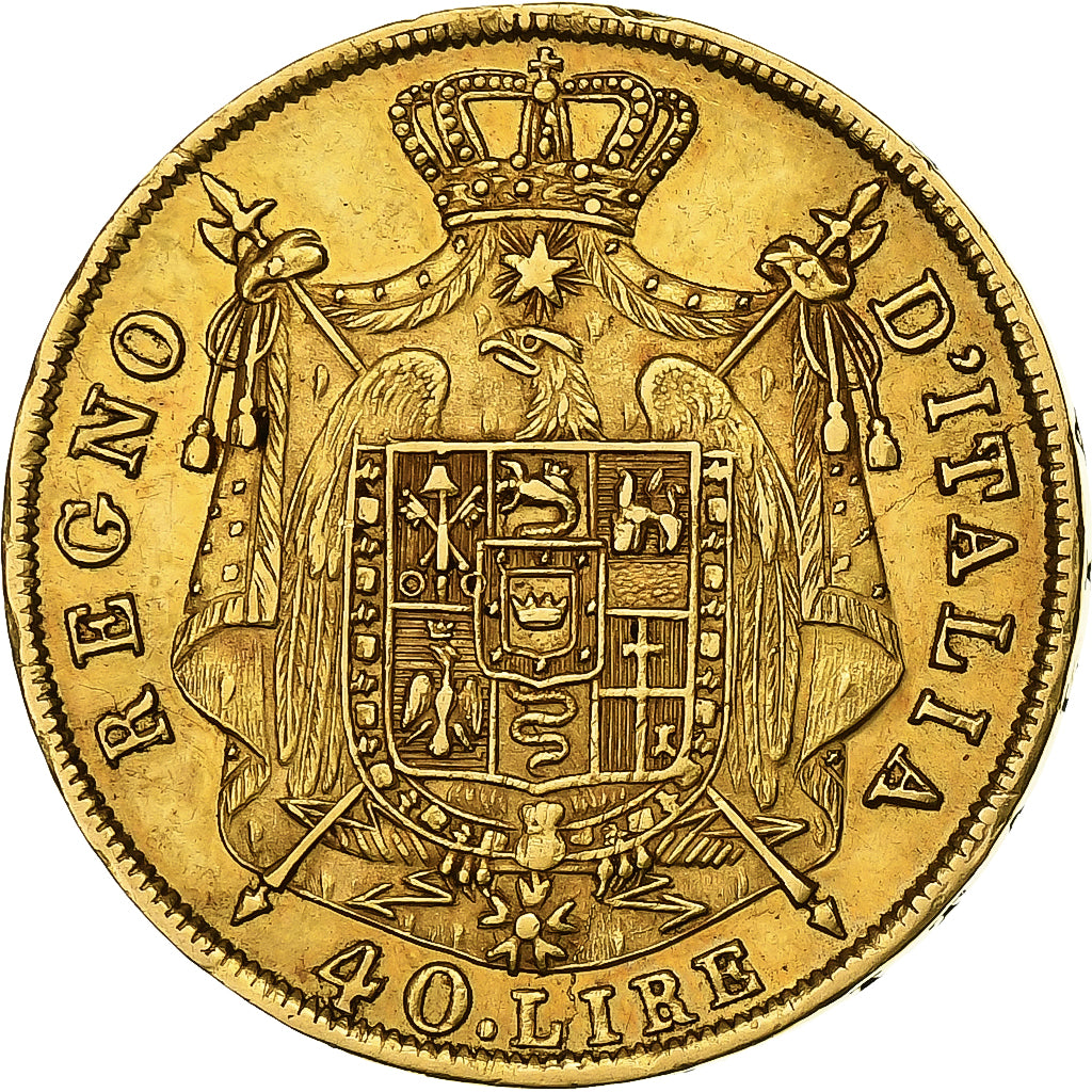 États italiens, KINGDOM OF NAPOLEON, Napoléon I, 40 Lire, 1814/04, Milan, Or