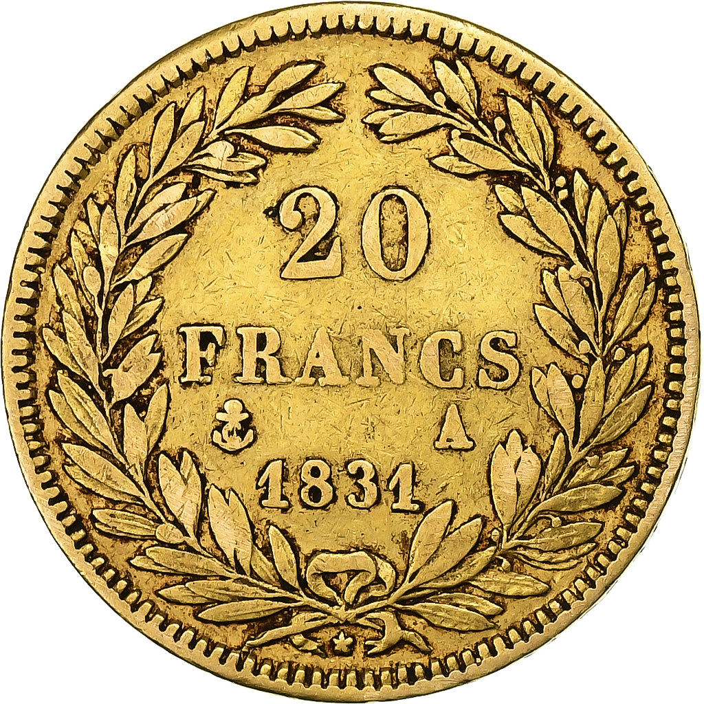 Moeda, França, Louis-Philippe, 20 Francs, 1831, Paris, EF(40-45), Dourado