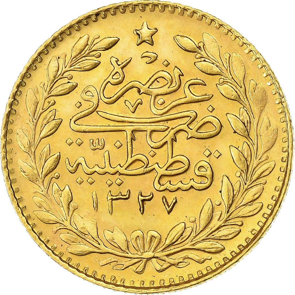 Ottoman Empire, Mehmed V, 25 Kurush, AH 1327-3 / 1911, Constantinople, Gold